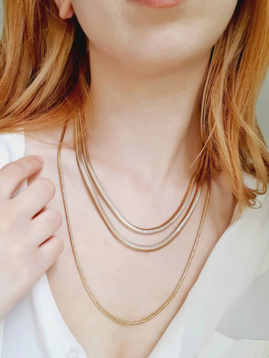 Gold Toned Herringbone Chain Necklace - Image 6