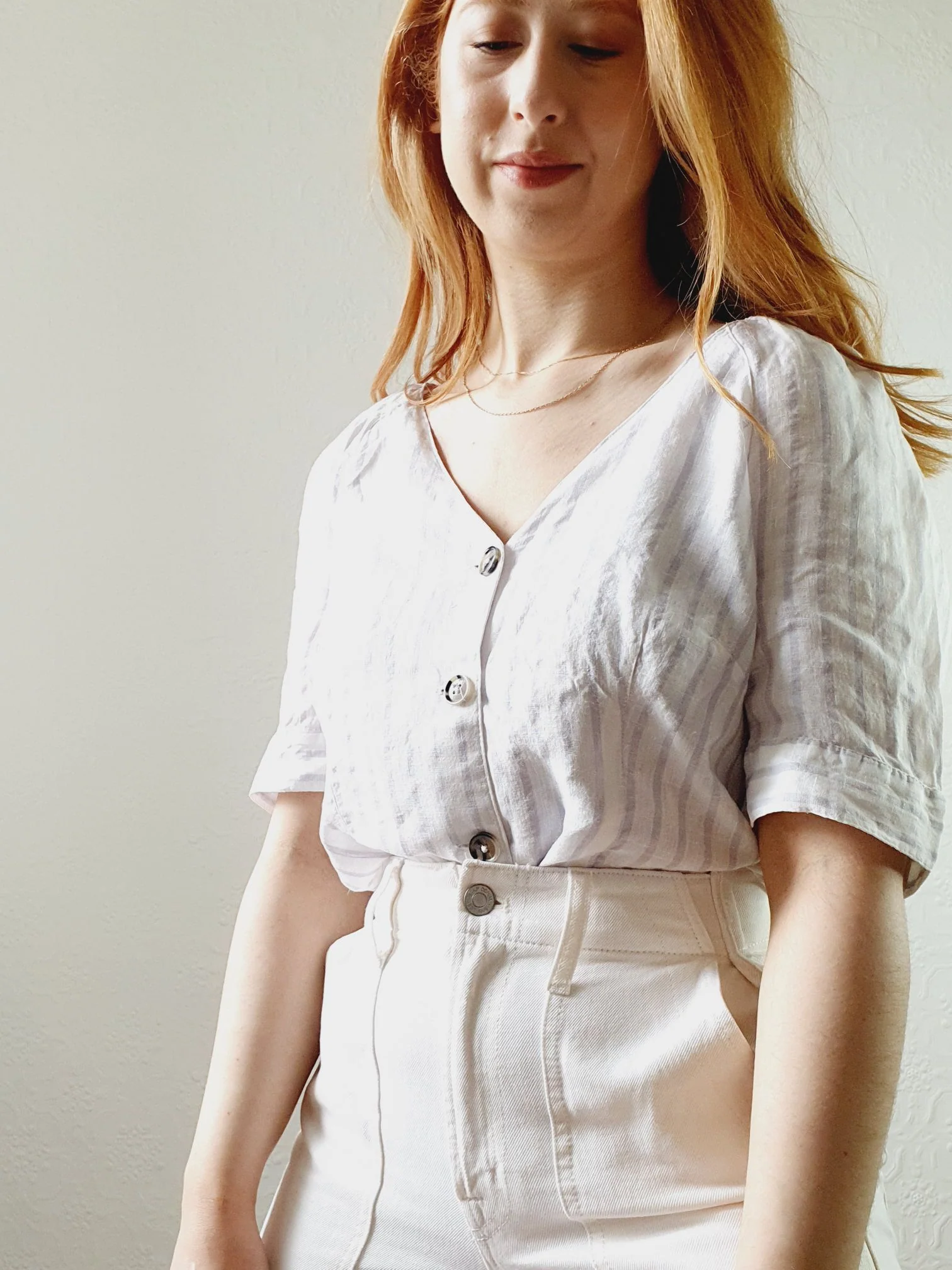 Pure Linen Striped Blouse - S/M - Image 2