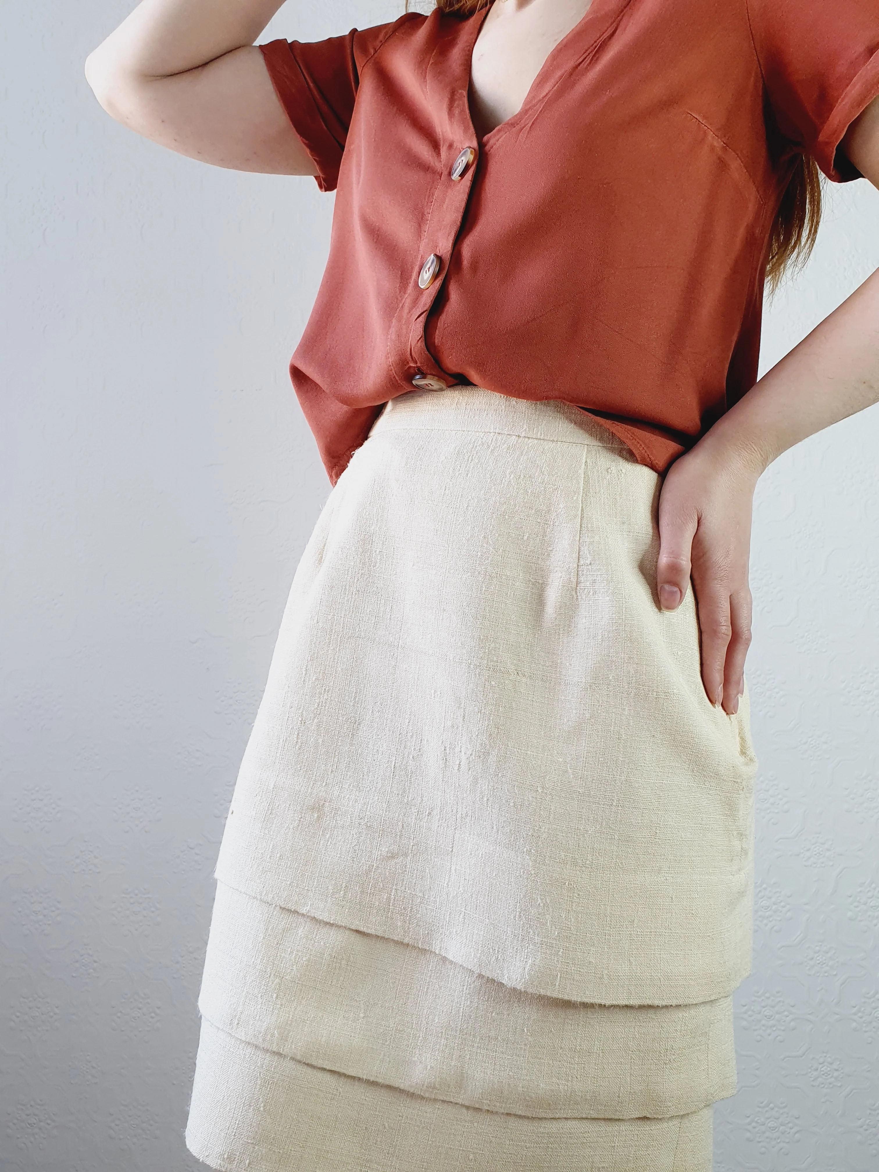 Raw Silk Tiered Skirt - M - Image 2