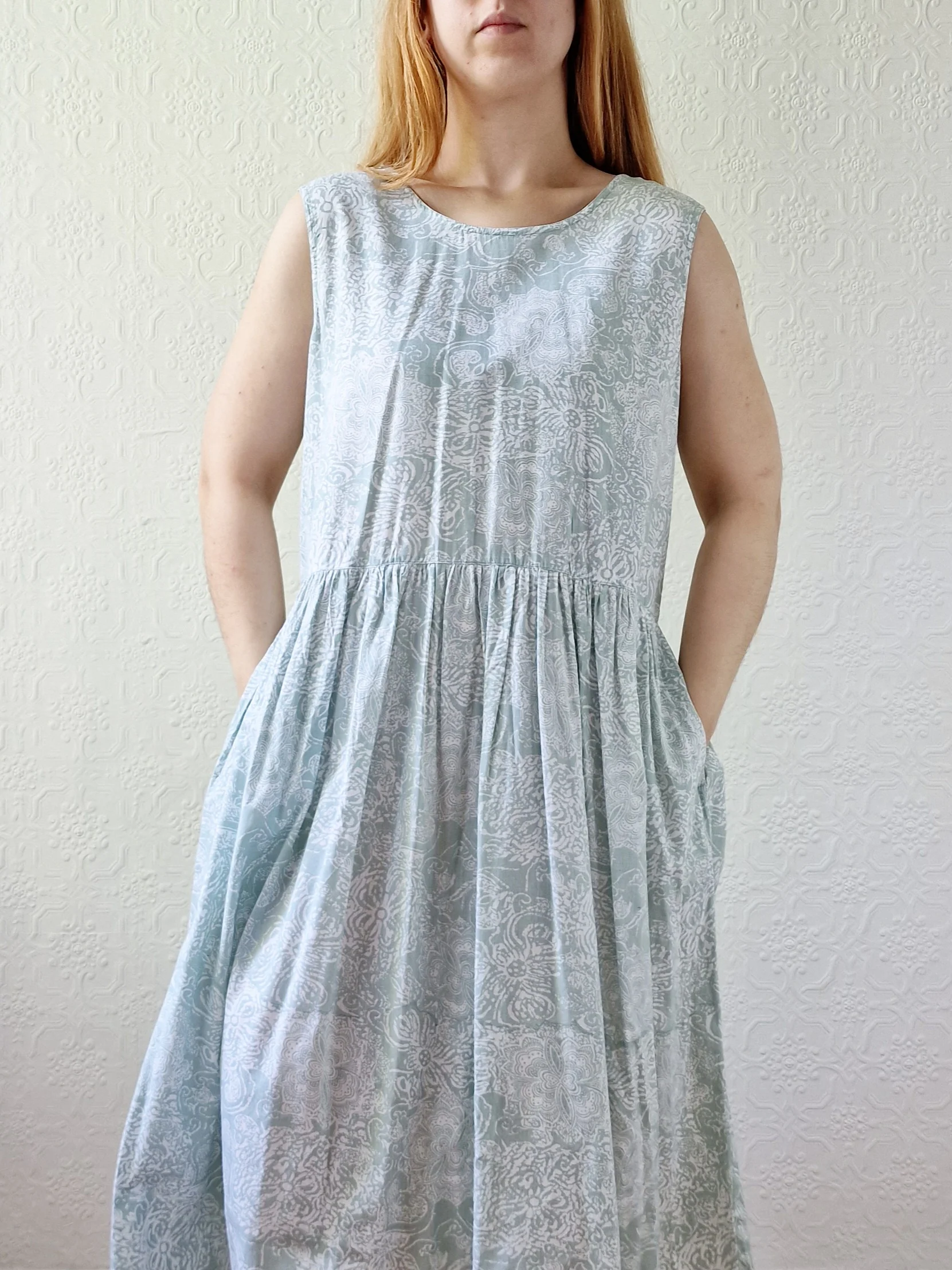 Vintage 90s Mint Sleeveless Patterned Dress - M - Image 13
