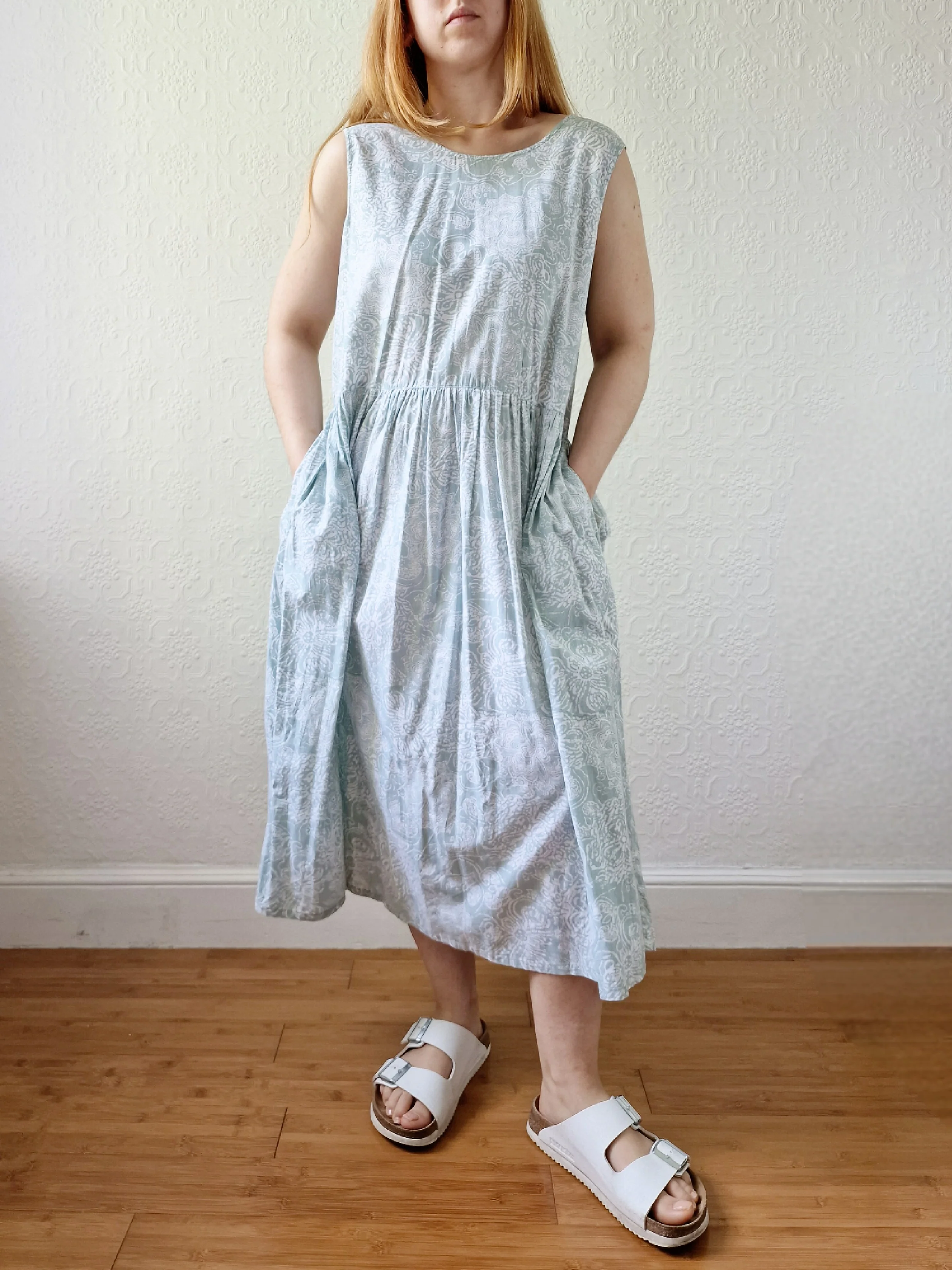 Vintage 90s Mint Sleeveless Patterned Dress - M - Image 3
