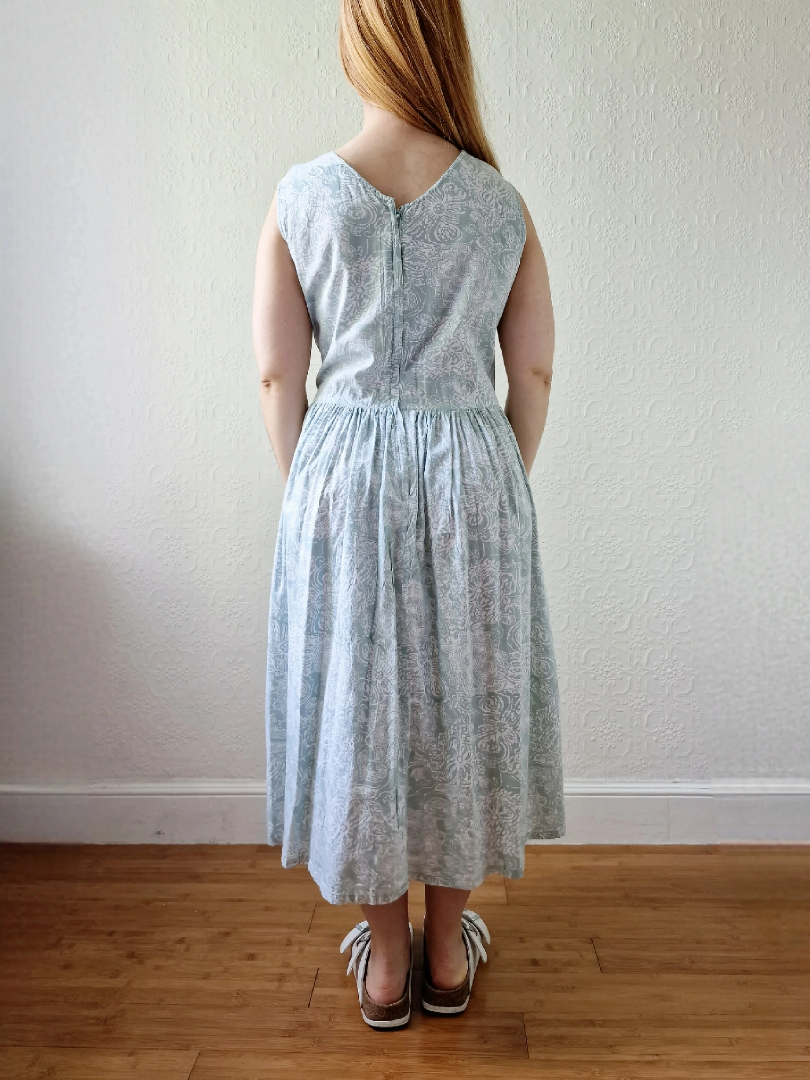 Vintage 90s Mint Sleeveless Patterned Dress - M - Image 8