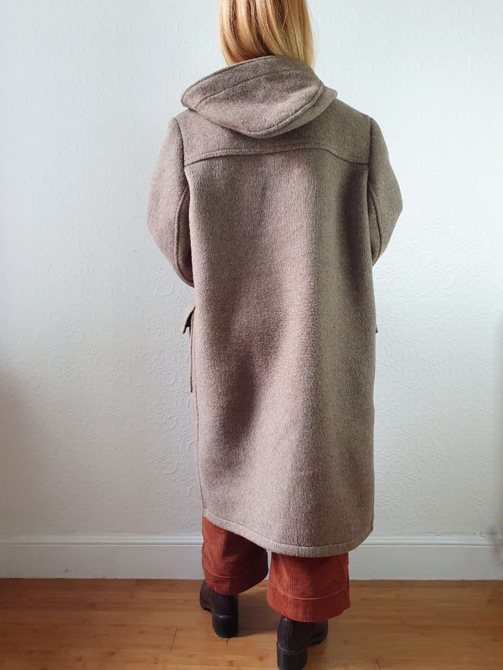 Vintage 90s Taupe Brown Heavy Wool Duffle Coat with Hood  - L - Image 7