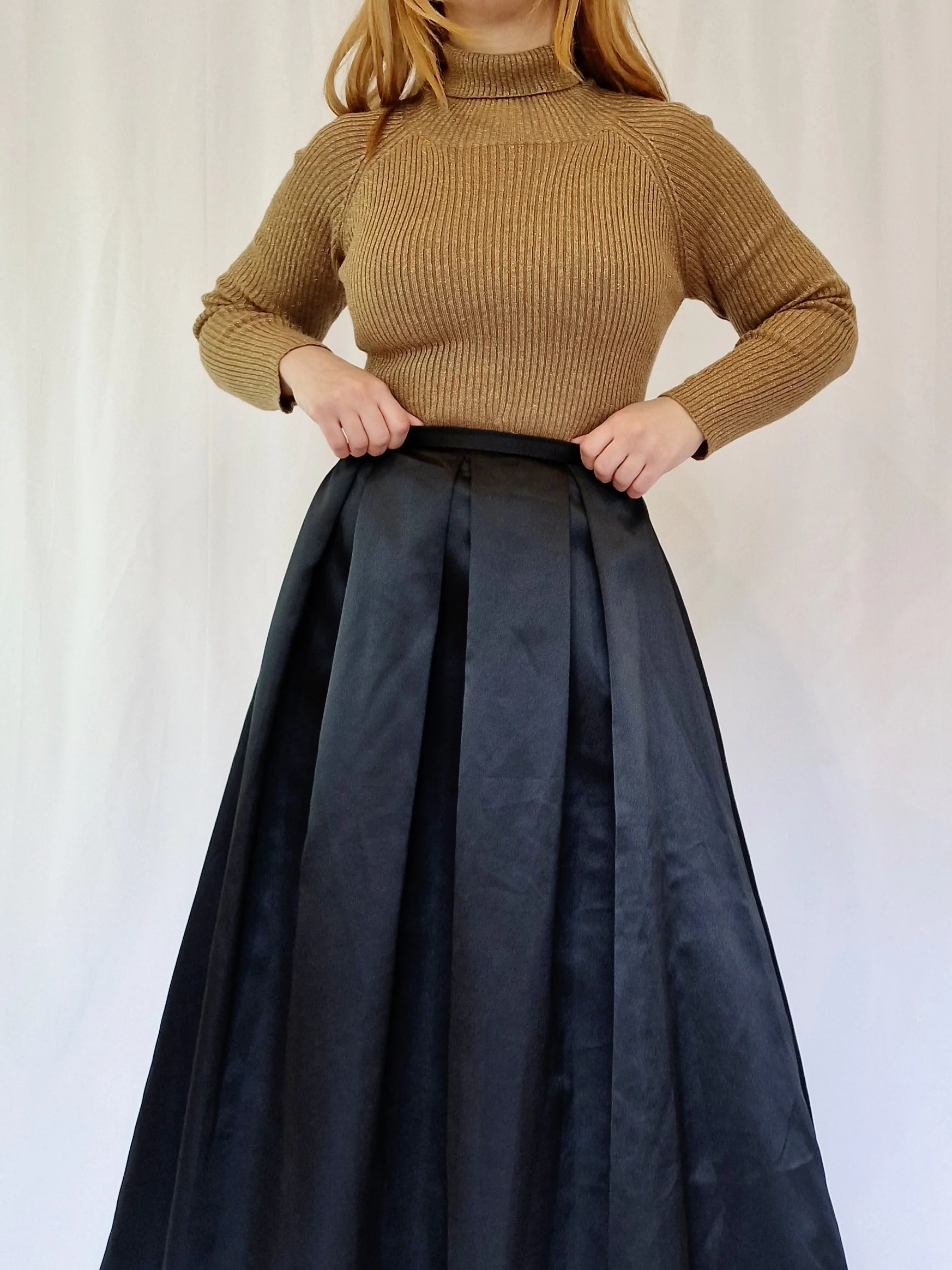 Vintage Black Satin High Waisted A-Line Maxi Skirt - XS - Image 3