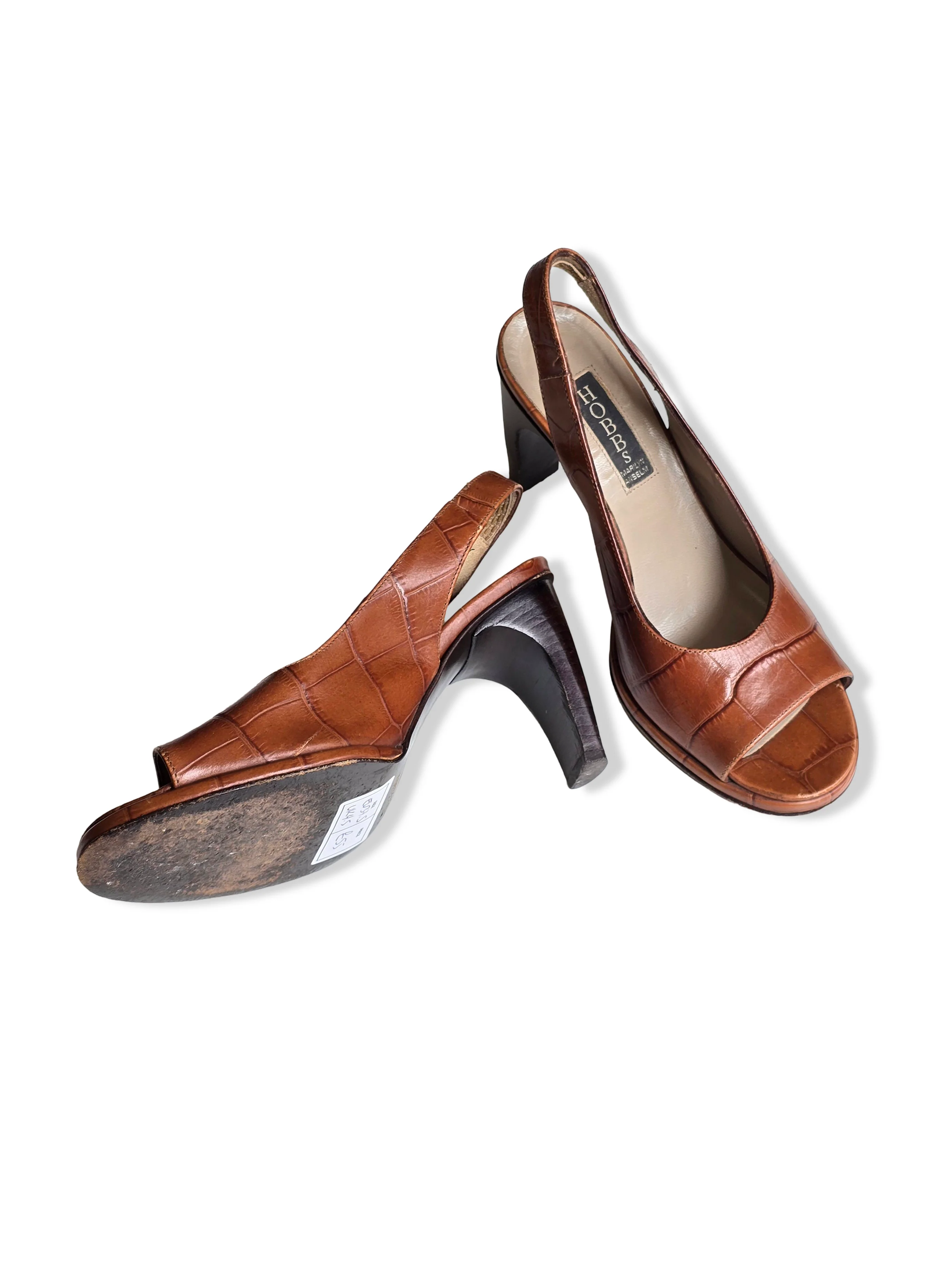 Vintage Brown Leather Open Toe Croc Slingback High Heels - UK4.5/EU37.5 - Image 2