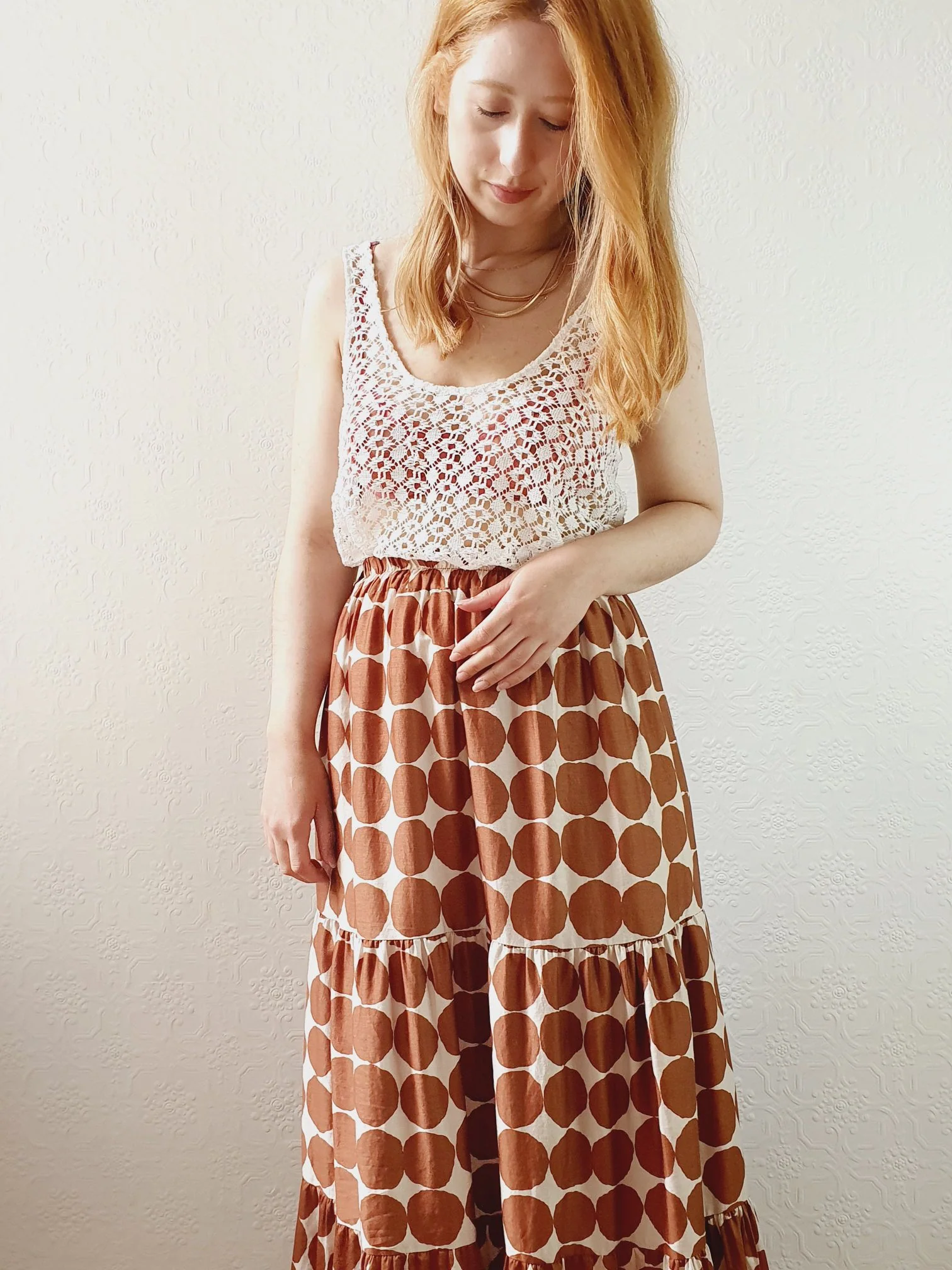 Vintage Circle Print Tiered Skirt - S/M - Image 5