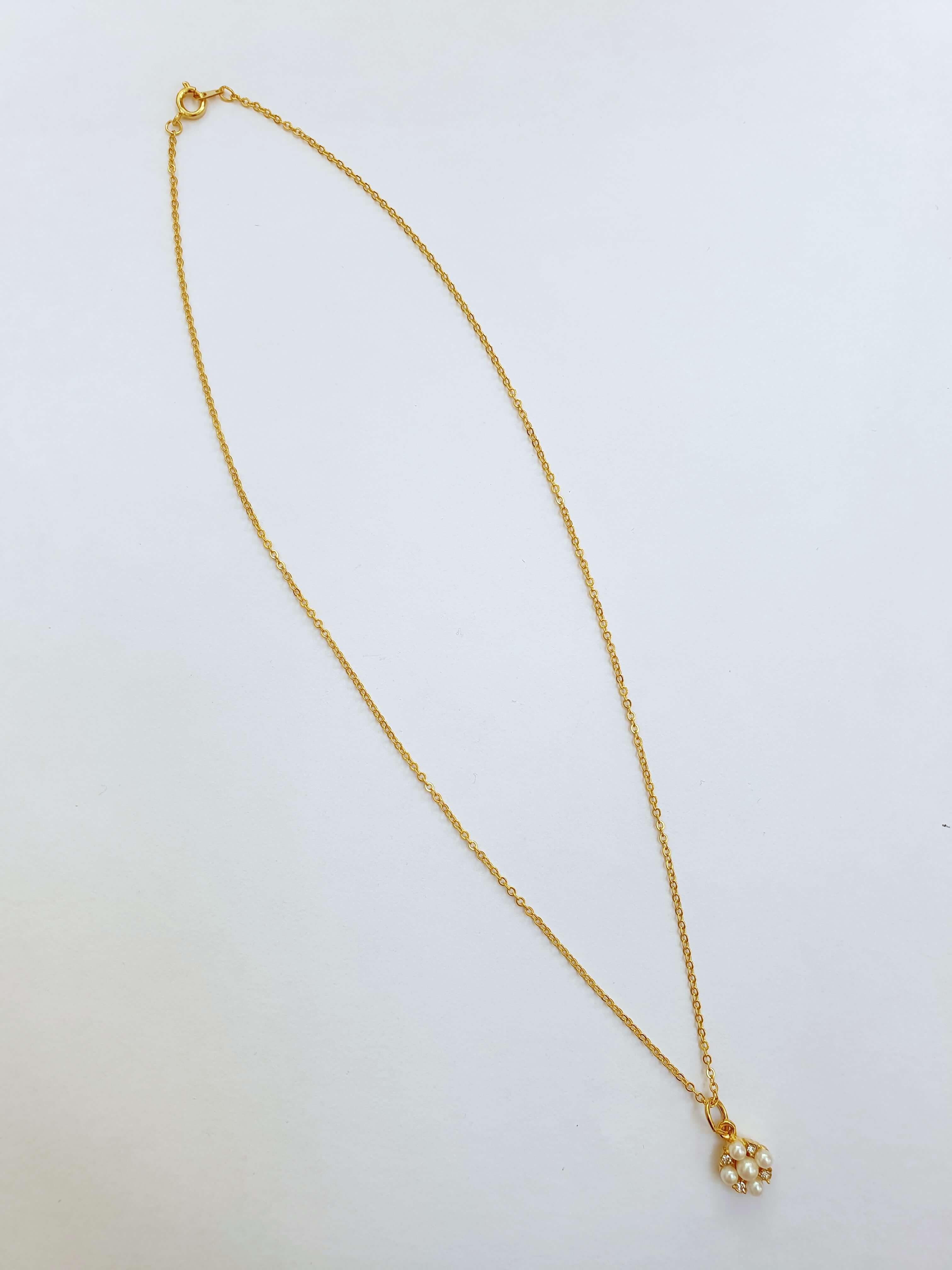 Vintage Gold Plated Fine Chain Necklace with Pearl & Crystal Charm - Image 3