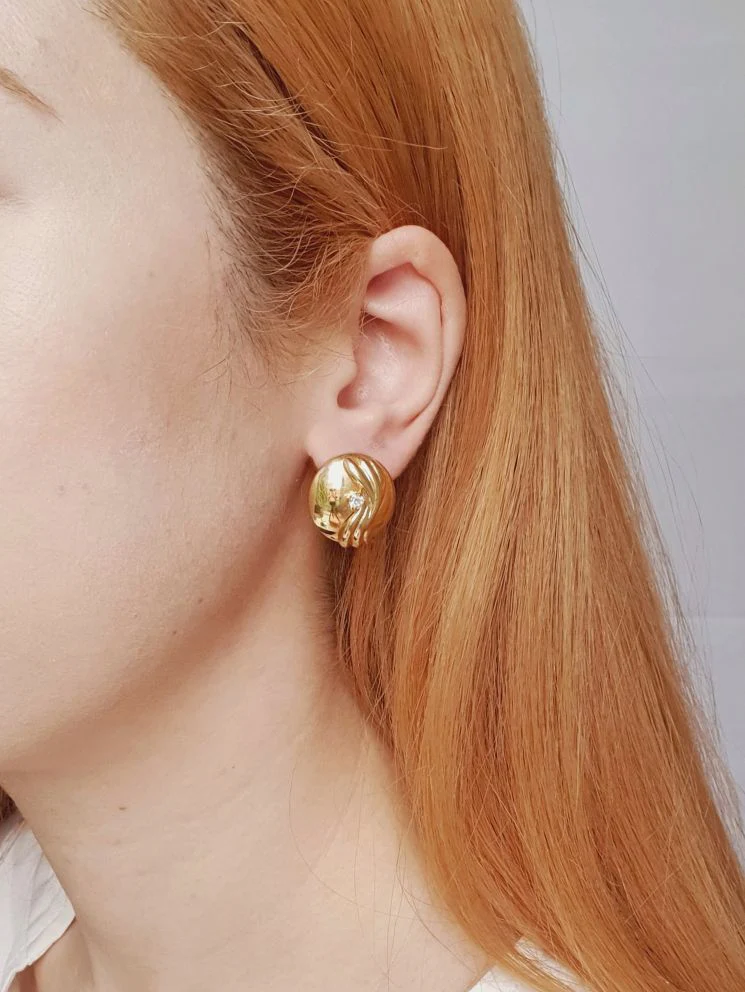 Vintage Gold Plated Round Stud Earrings - Image 2