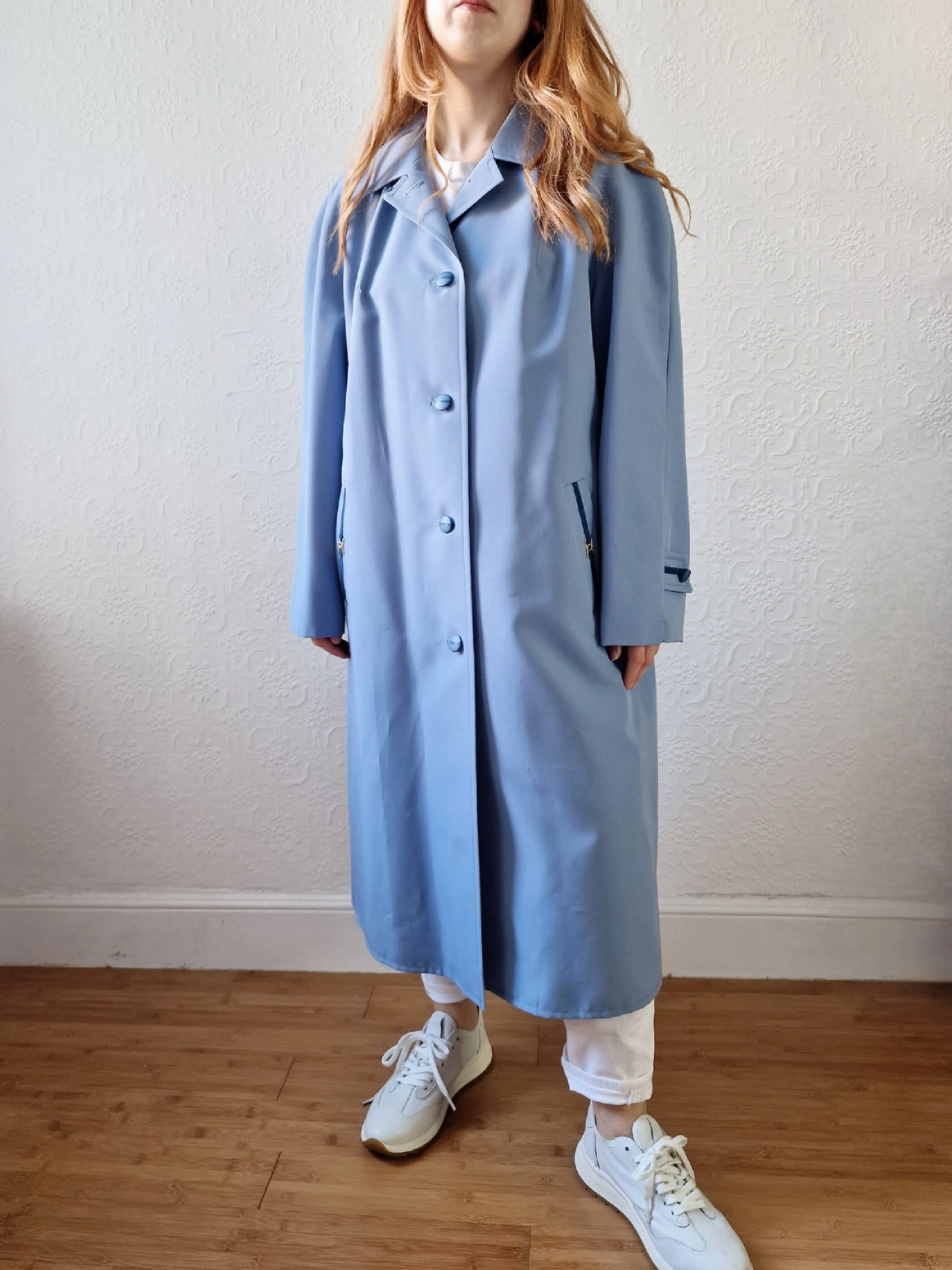 Vintage Light Blue Single Breasted Trench Coat - M/L - Image 10