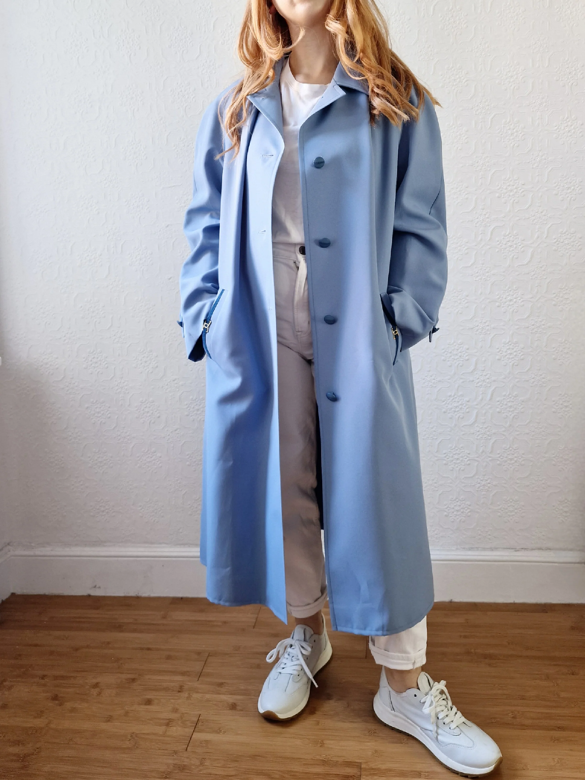 Vintage Light Blue Single Breasted Trench Coat - M/L - Image 12