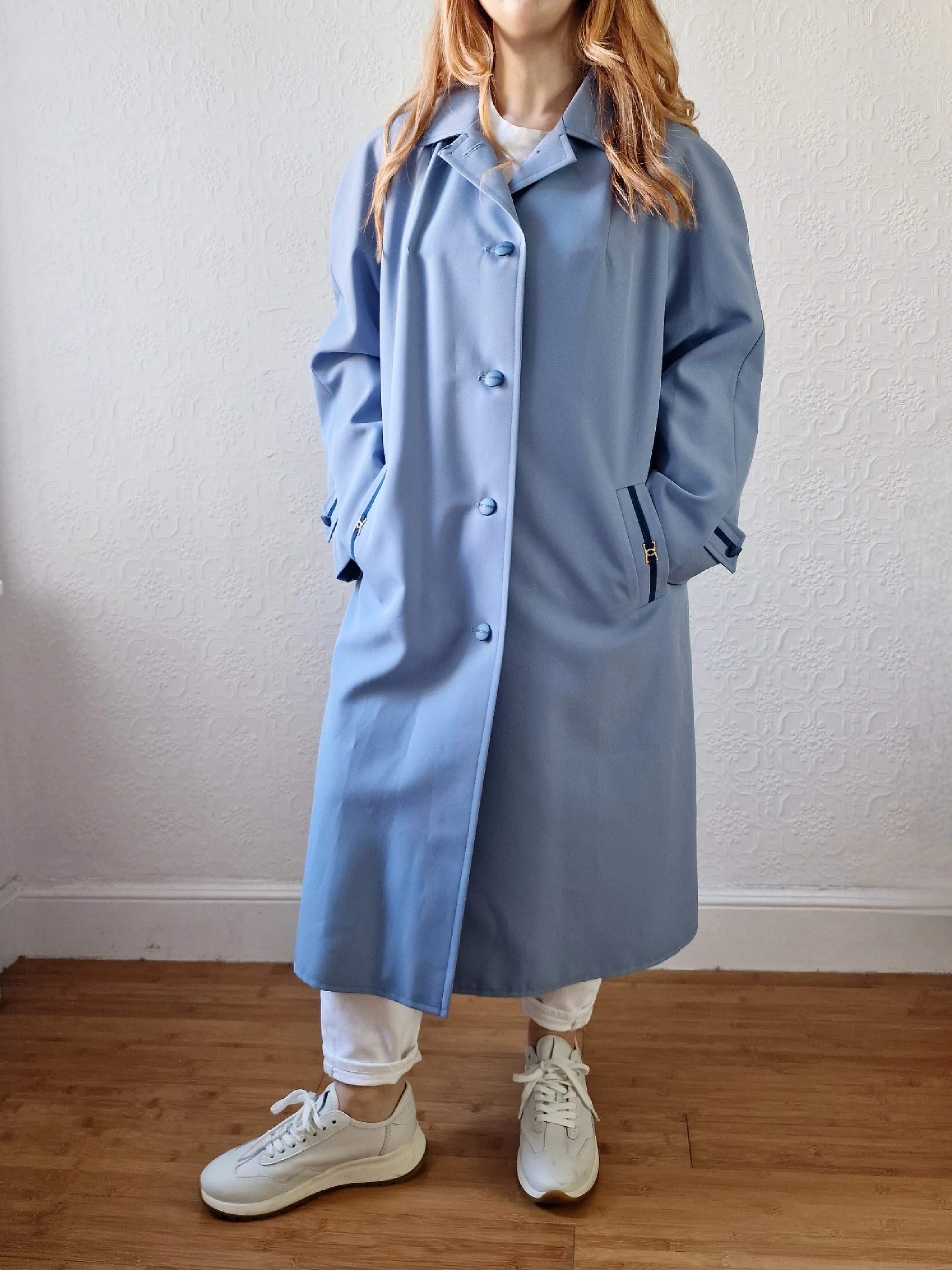 Vintage Light Blue Single Breasted Trench Coat - M/L - Image 16