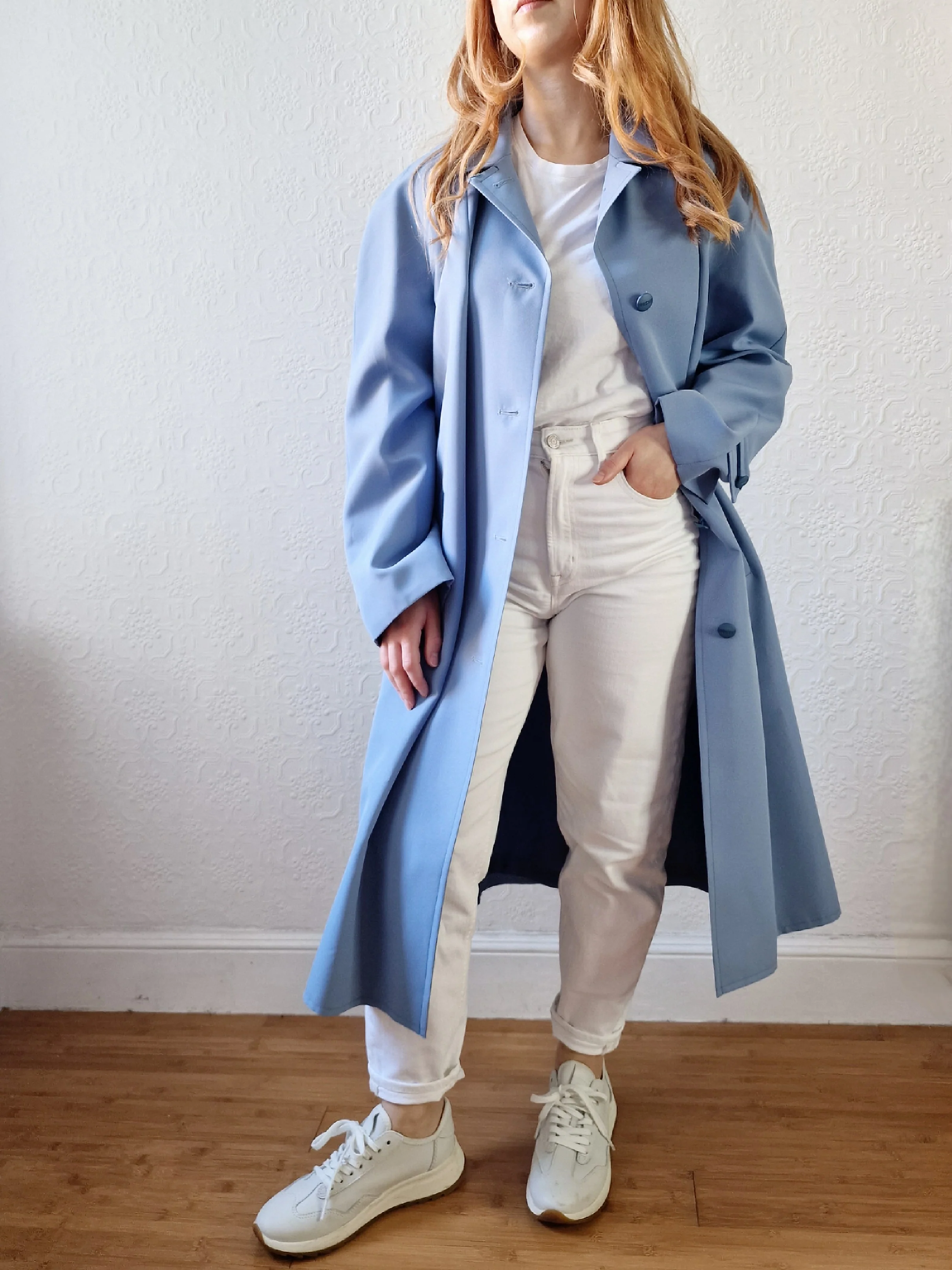 Vintage Light Blue Single Breasted Trench Coat - M/L - Image 3