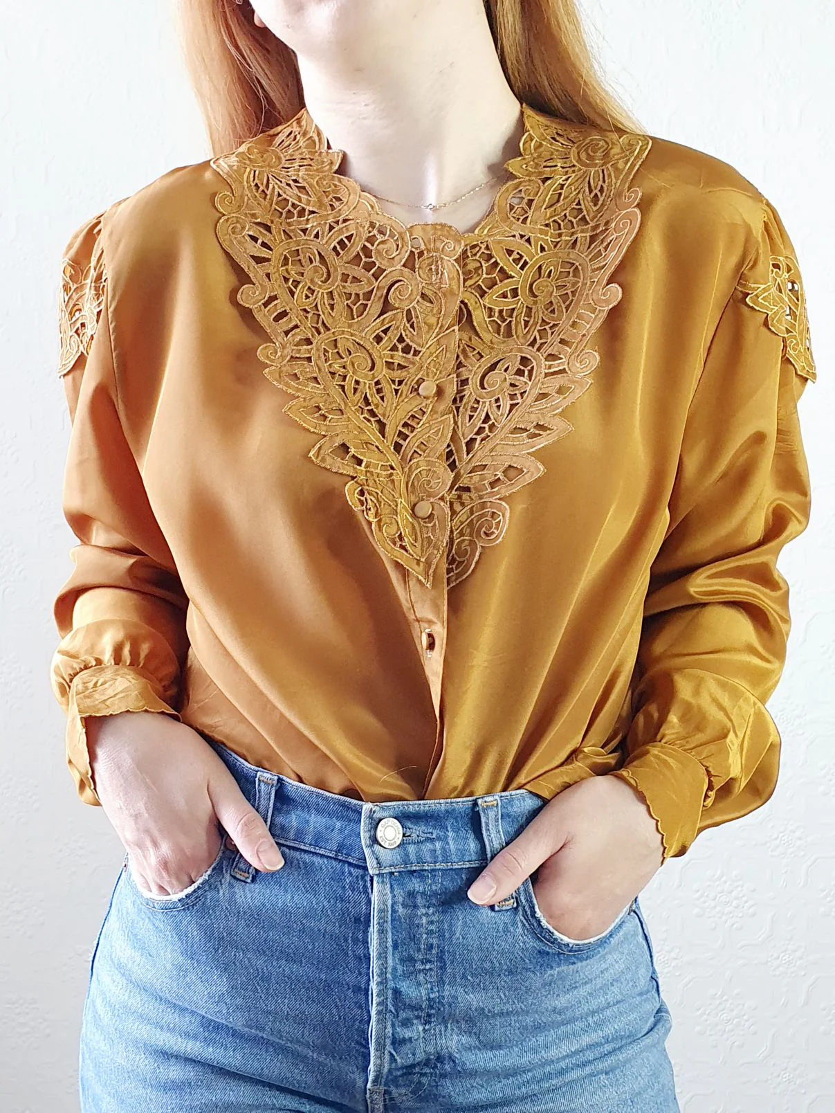 Vintage Mustard Collared Blouse - XL - Image 2