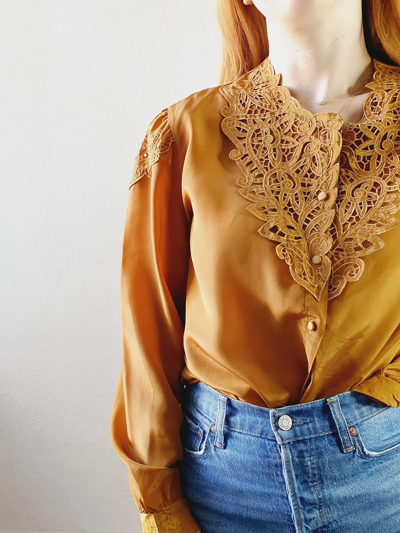 Vintage Mustard Collared Blouse - XL - Image 3