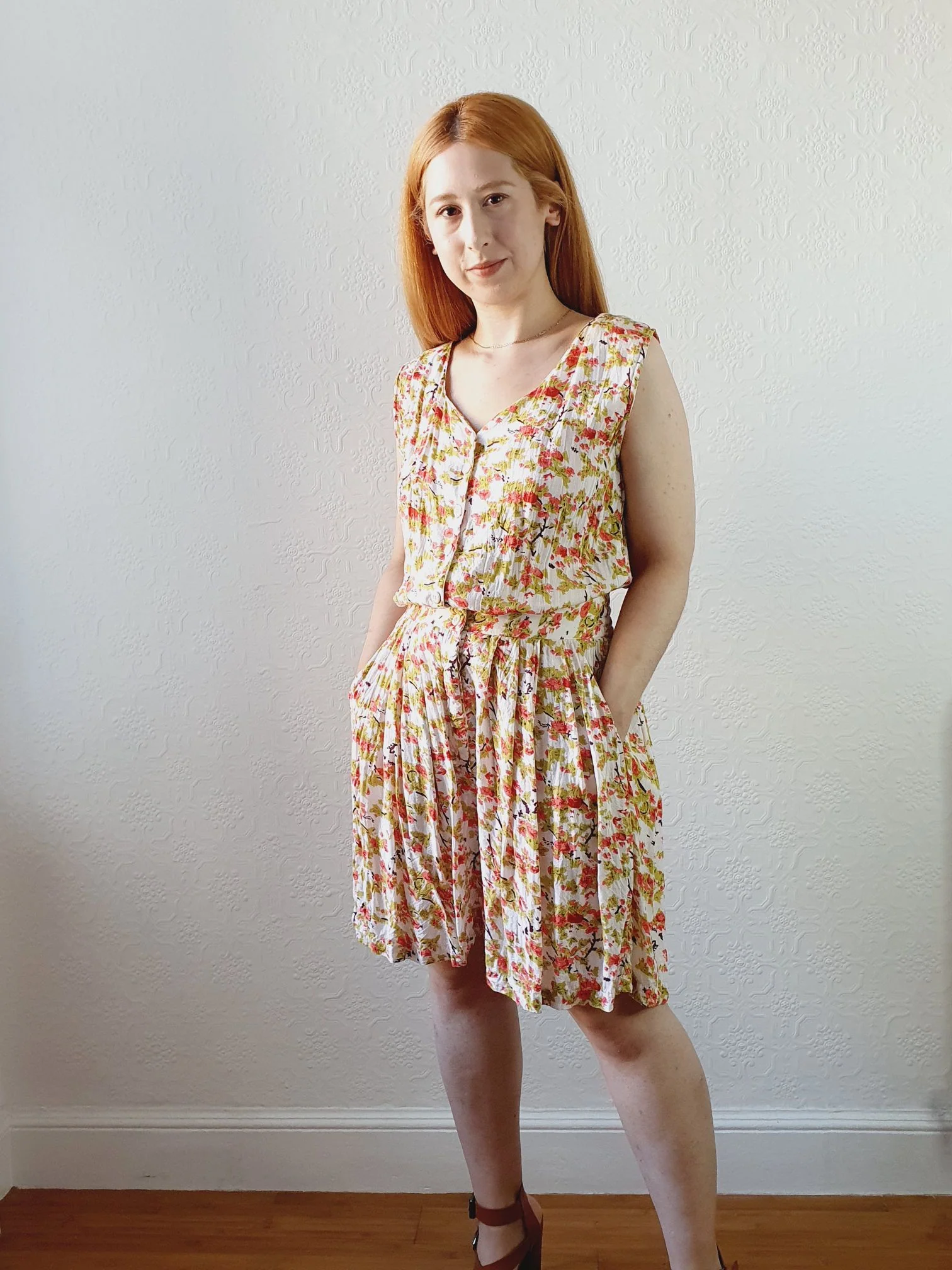 Vintage Pink & Green Floral Playsuit - M - Image 10